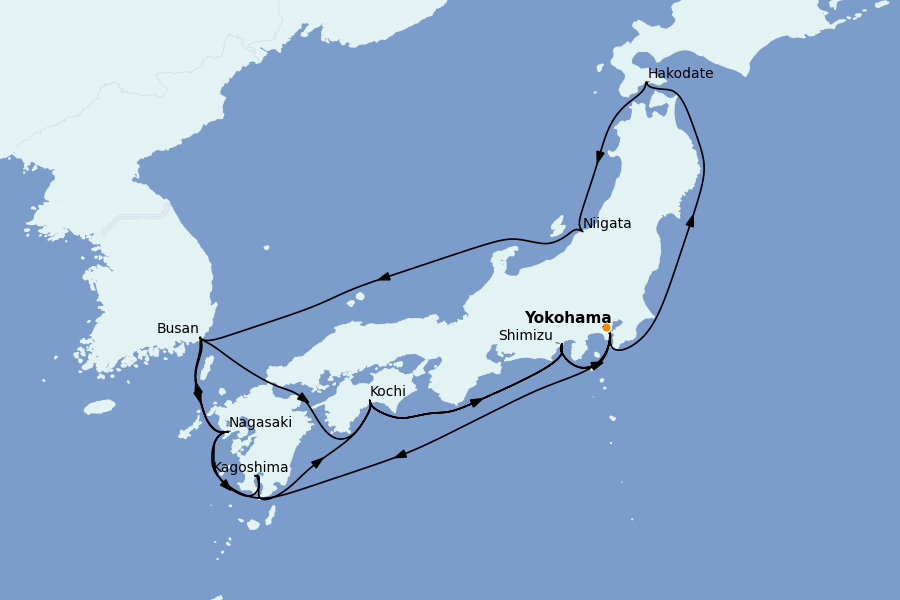 Itinéraire de la croisière Chine, Japon, Hong Kong, Taïwan, Corée du Sud 17 jours à bord du Diamond Princess
