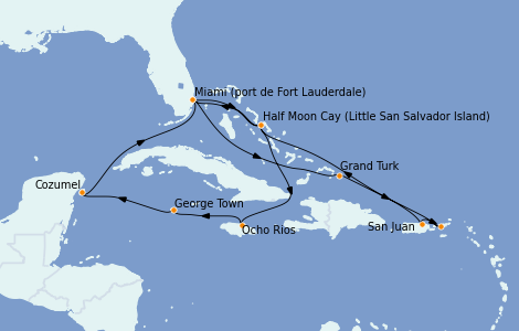 Itinéraire de la croisière Caraïbes de l'Est 14 jours à bord du Ms Eurodam