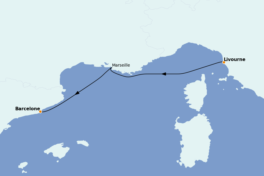 Itinéraire de la croisière Méditerranée Occidentale 2 jours à bord du MSC Seaside