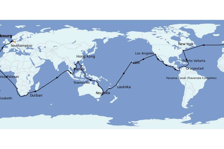 Itinéraire de la croisière Méditerranée Occidentale 112 jours à bord du Queen Victoria