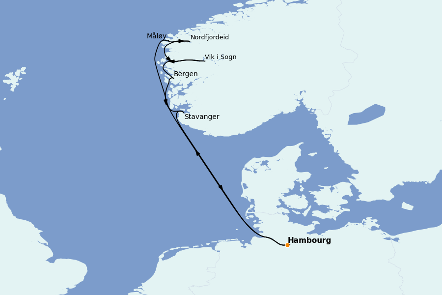 Itinéraire de la croisière Fjords & Norvège 8 jours à bord du Costa Favolosa