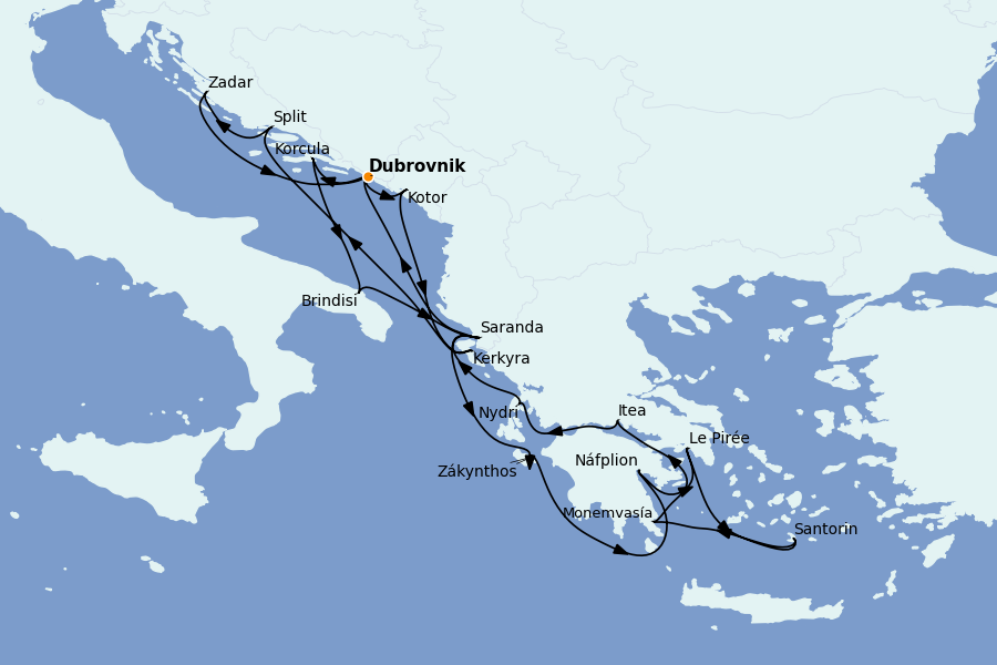 Itinéraire de la croisière Îles Grecques, Adriatique et Turquie - Méditerranée Orientale 21 jours à bord du Seabourn Quest
