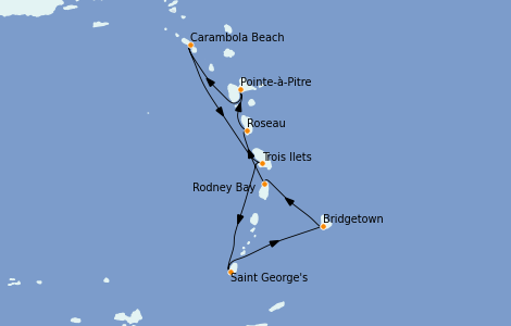 Itinéraire de la croisière Caraïbes de l'Est 7 jours à bord du Seabourn Ovation