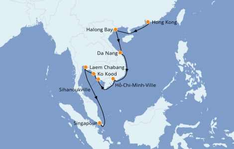 Itinéraire de la croisière Asie 14 jours à bord du Seabourn Encore