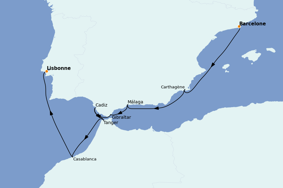 Itinéraire de la croisière Méditerranée Occidentale 10 jours à bord du Silver Muse