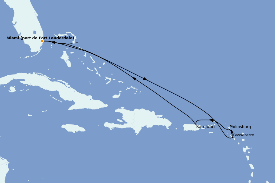 Itinéraire de la croisière Caraïbes de l'Est (Antilles) 8 jours à bord du Oasis of the Seas
