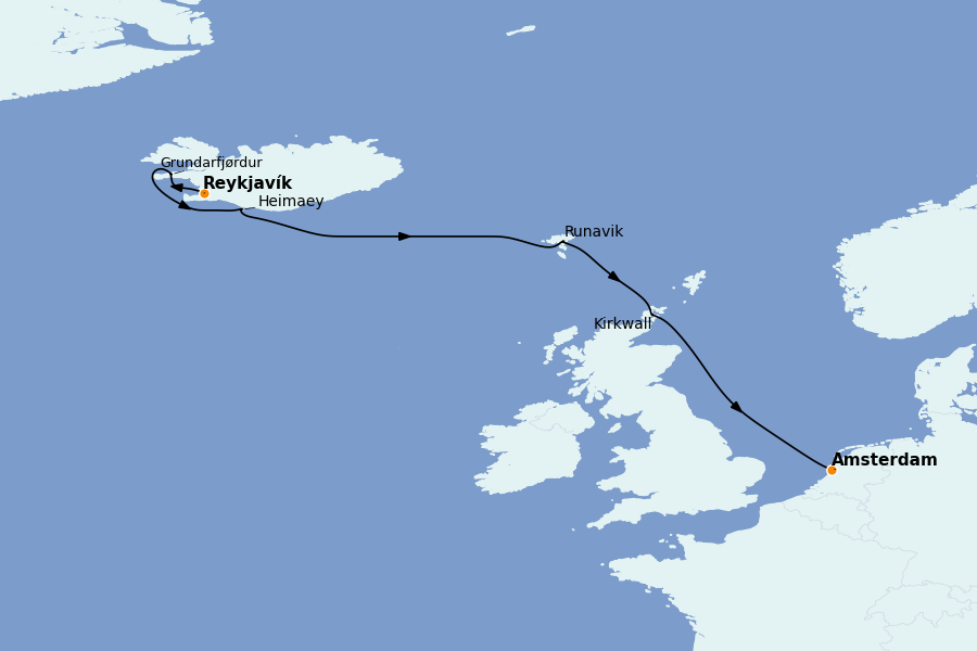 Itinéraire de la croisière Mer Baltique - Russie - Mer du Nord 7 jours à bord du Ms Zuiderdam