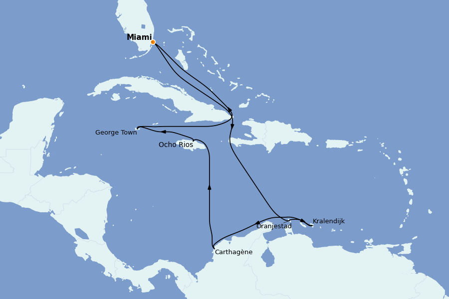 Itinéraire de la croisière Caraïbes de l'Est (Antilles) 11 jours à bord du Brilliant Lady