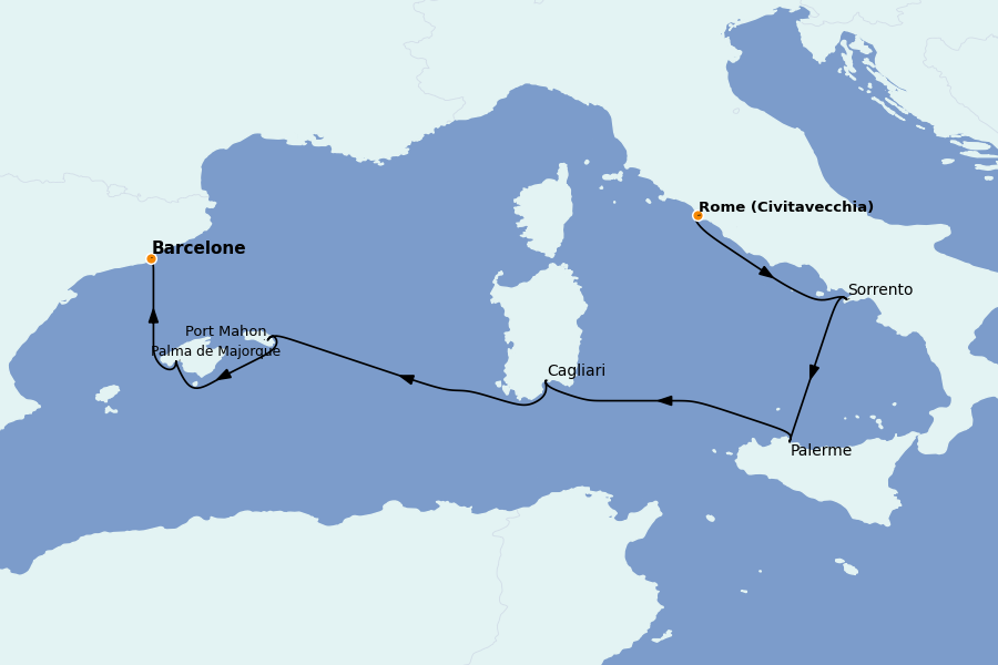 Itinéraire de la croisière Méditerranée 6 jours à bord du Explora II