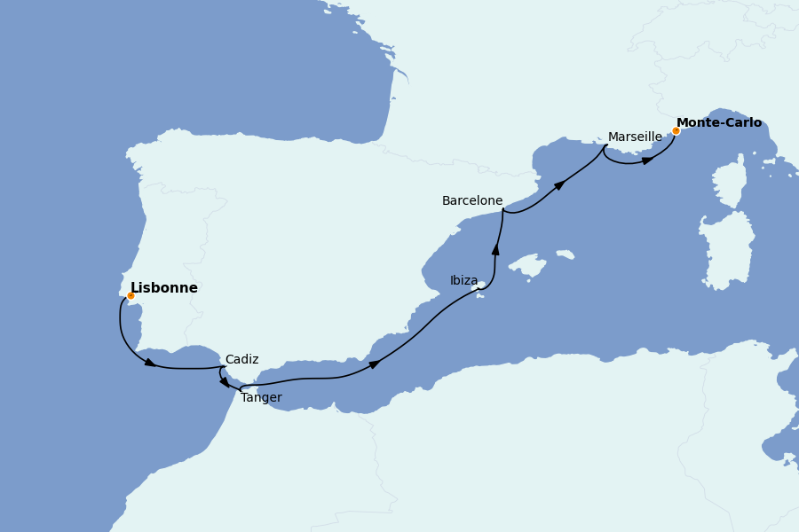 Itinéraire de la croisière Méditerranée 7 jours à bord du Seven Seas Splendor
