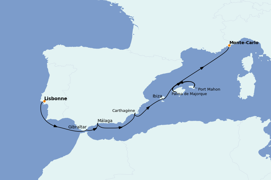 Itinéraire de la croisière Méditerranée Occidentale 11 jours à bord du Silver Spirit