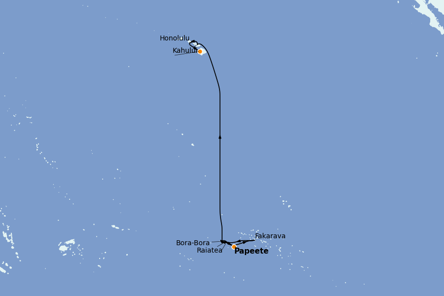 Itinéraire de la croisière Hawaii 29 jours à bord du Seabourn Quest