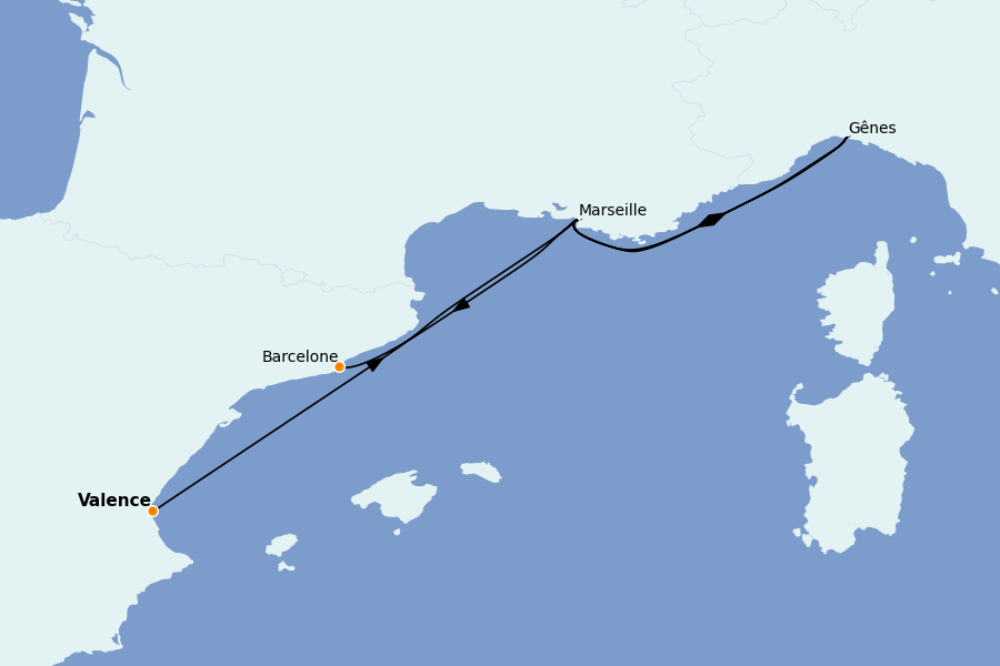 Itinéraire de la croisière Méditerranée 4 jours à bord du MSC Grandiosa