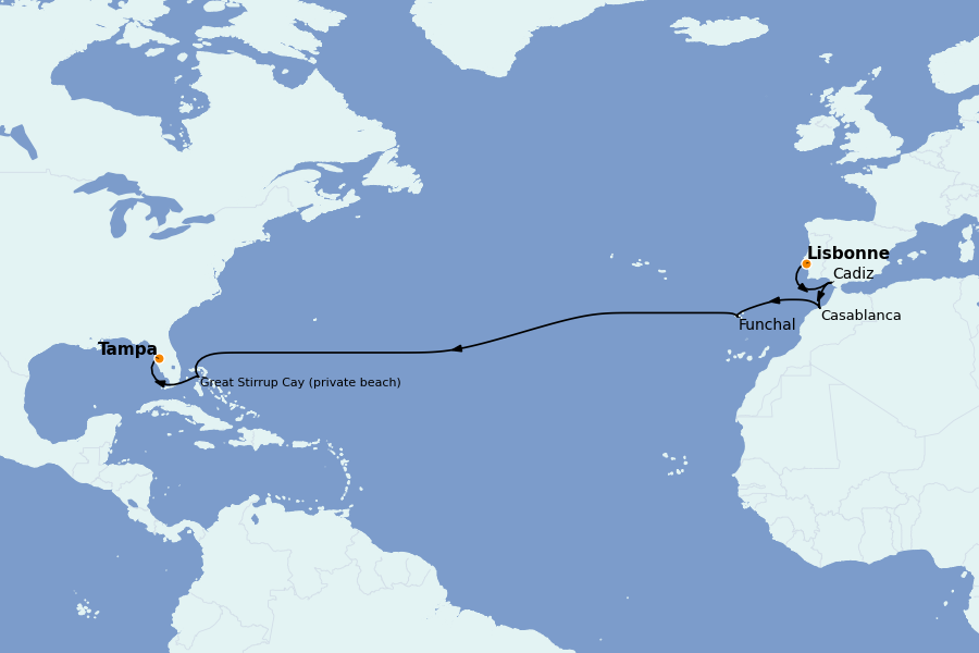 Itinéraire de la croisière Îles Canaries 14 jours à bord du Norwegian Dawn