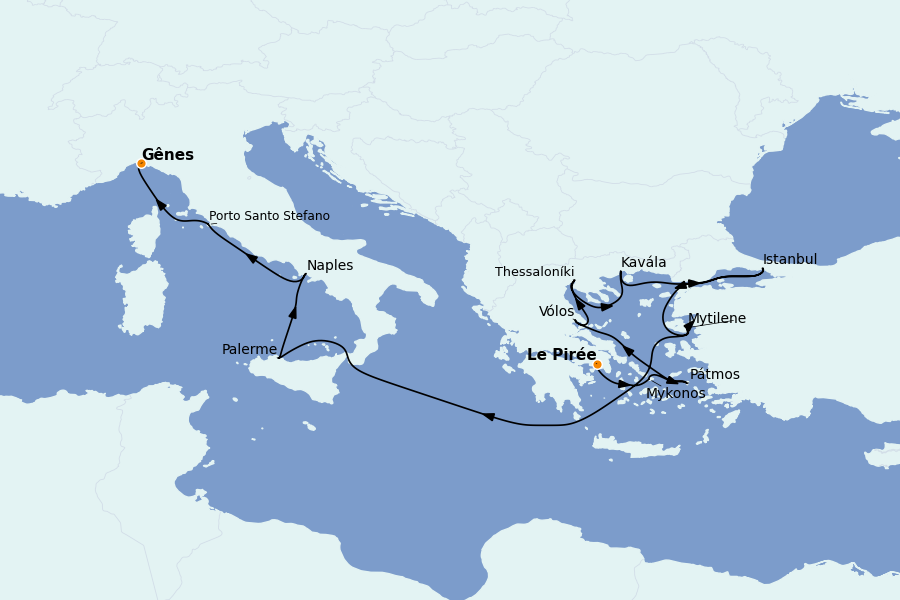 Itinéraire de la croisière Méditerranée Occidentale 14 jours à bord du Explora I