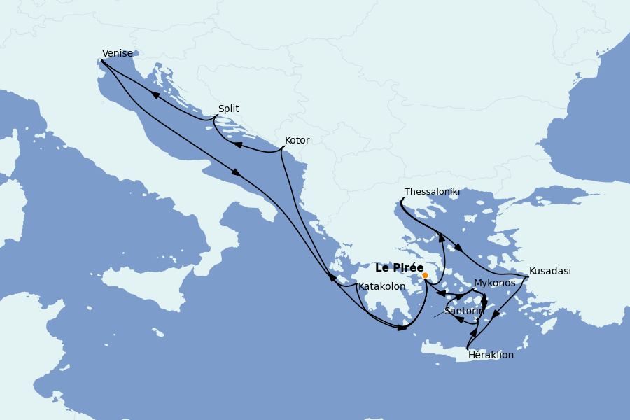 Itinéraire de la croisière Méditerranée Occidentale 14 jours à bord du Celestyal Journey