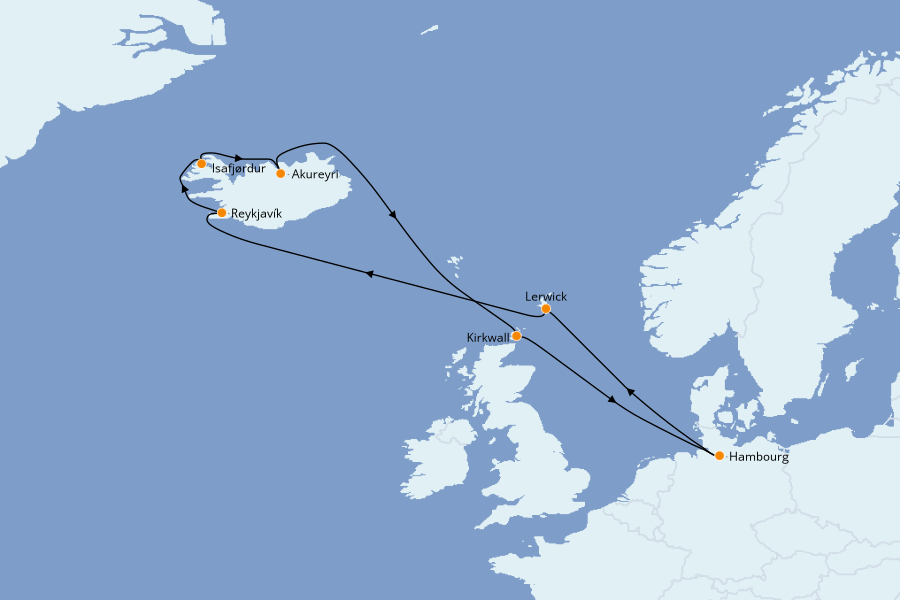 Itinéraire de la croisière Îles Britanniques 11 jours à bord du MSC Preziosa