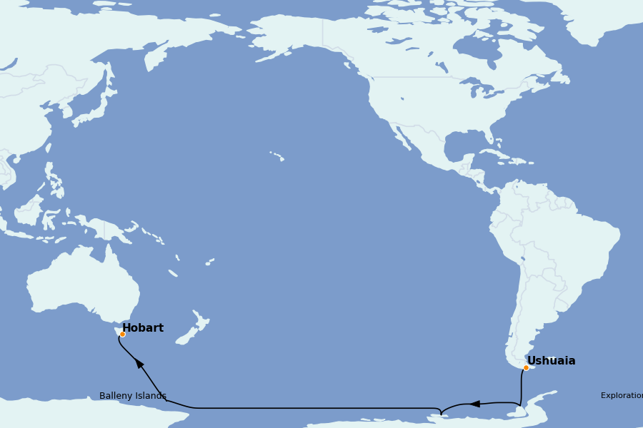 Itinéraire de la croisière SUD : Antarctique, Ushuaia , Patagonie, Terre de Feu, Cap horn 29 jours à bord du Le Commandant Charcot