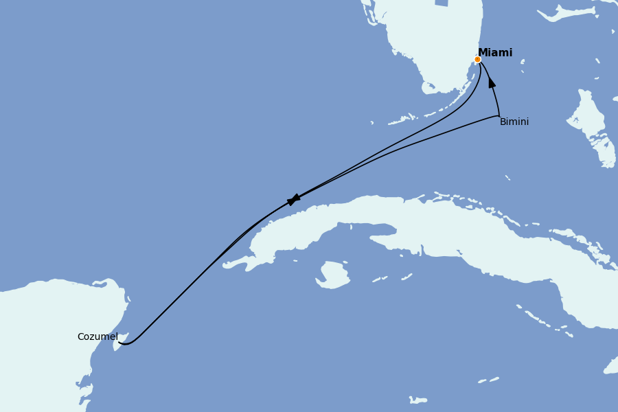 Itinéraire de la croisière Caraïbes de l'Ouest 5 jours à bord du Valiant Lady
