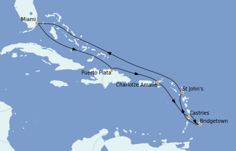 Itinéraire de la croisière Caraïbes de l'Est 9 jours à bord du Grandeur of the Seas