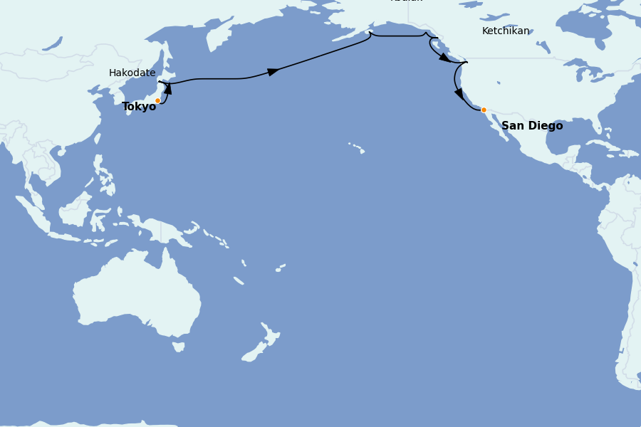 Itinéraire de la croisière Alaska 20 jours à bord du Ms Volendam