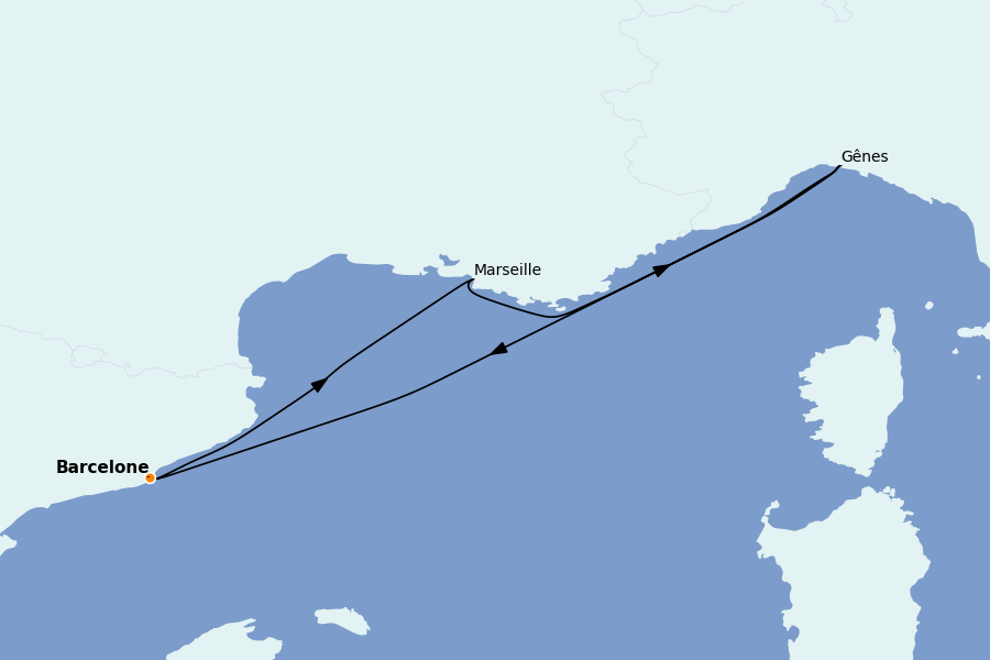 Itinéraire de la croisière Méditerranée Occidentale 3 jours à bord du Costa Favolosa