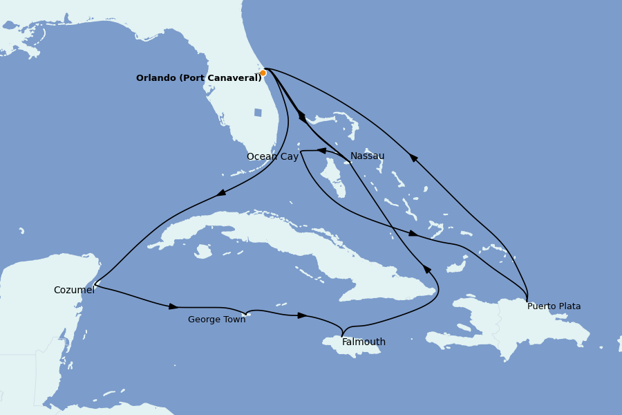 Itinéraire de la croisière Caraïbes de l'Est (Antilles) 14 jours à bord du MSC Grandiosa