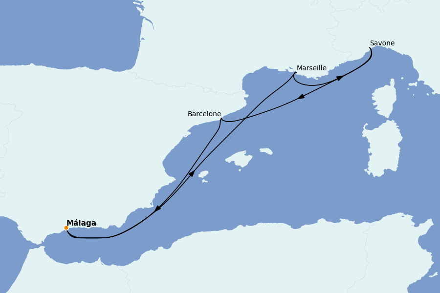 Itinerario del crucero Mediterráneo Occidental 6 días a bordo del Costa Diadema