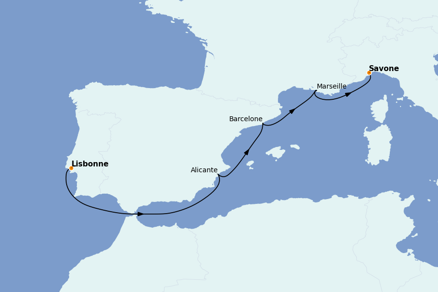 Itinerario del crucero Mediterráneo Occidental 5 días a bordo del Costa Diadema