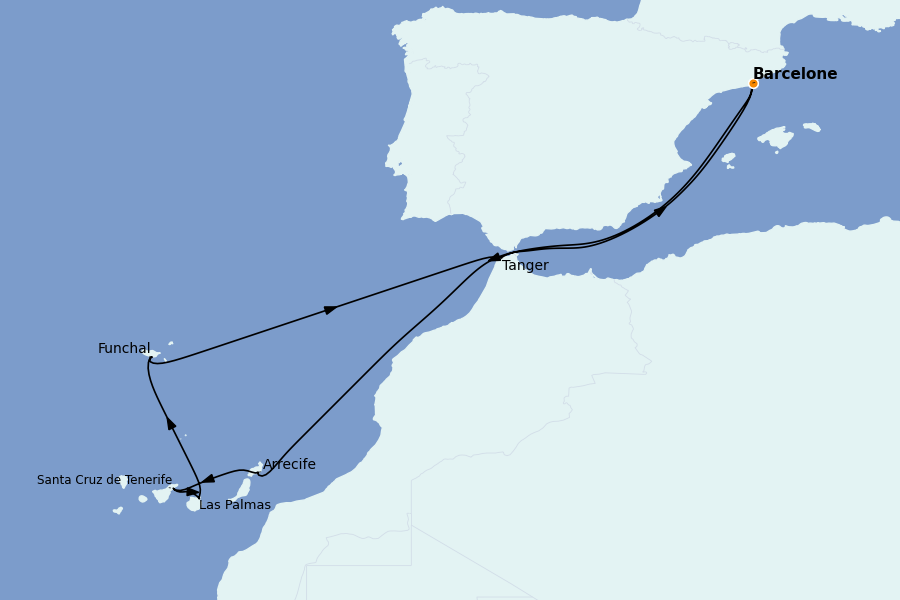 Itinéraire de la croisière Méditerranée Occidentale 12 jours à bord du Celebrity Infinity