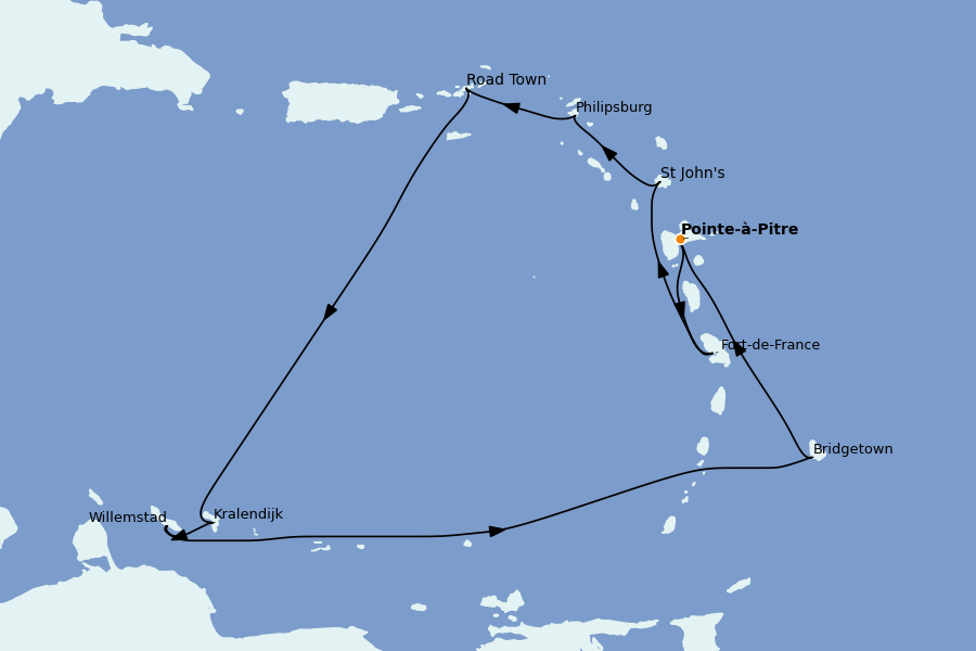 Itinéraire de la croisière Caraïbes de l'Est (Antilles) 10 jours à bord du Renaissance