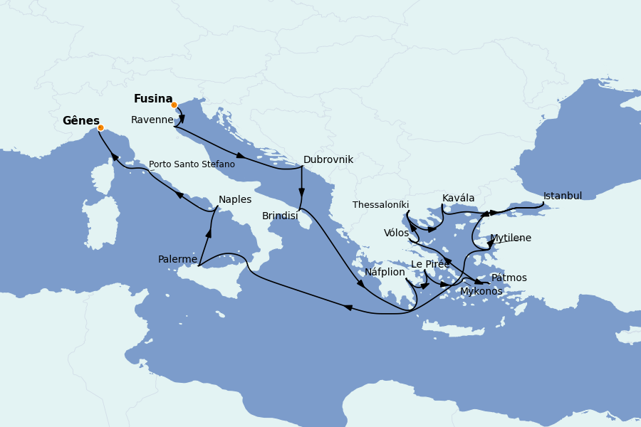 Itinerario del crucero Mediterráneo Occidental 21 días a bordo del Explora I