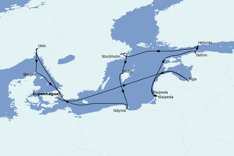 Itinéraire de la croisière Mer Baltique - Russie - Mer du Nord 12 jours à bord du Sapphire Princess