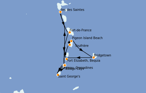 Itinéraire de la croisière Caraïbes de l'Est 8 jours à bord du Le Dumont d'Urville