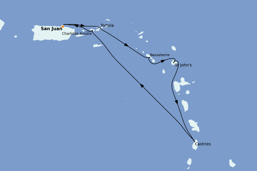 Itinéraire de la croisière Caraïbes de l'Est 7 jours à bord du Valiant Lady