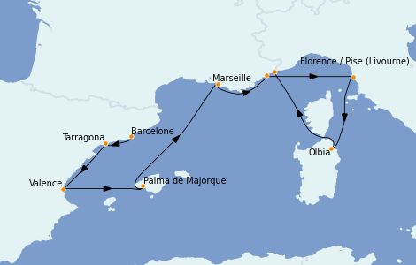Itinéraire de la croisière Méditerranée 7 jours à bord du Riviera