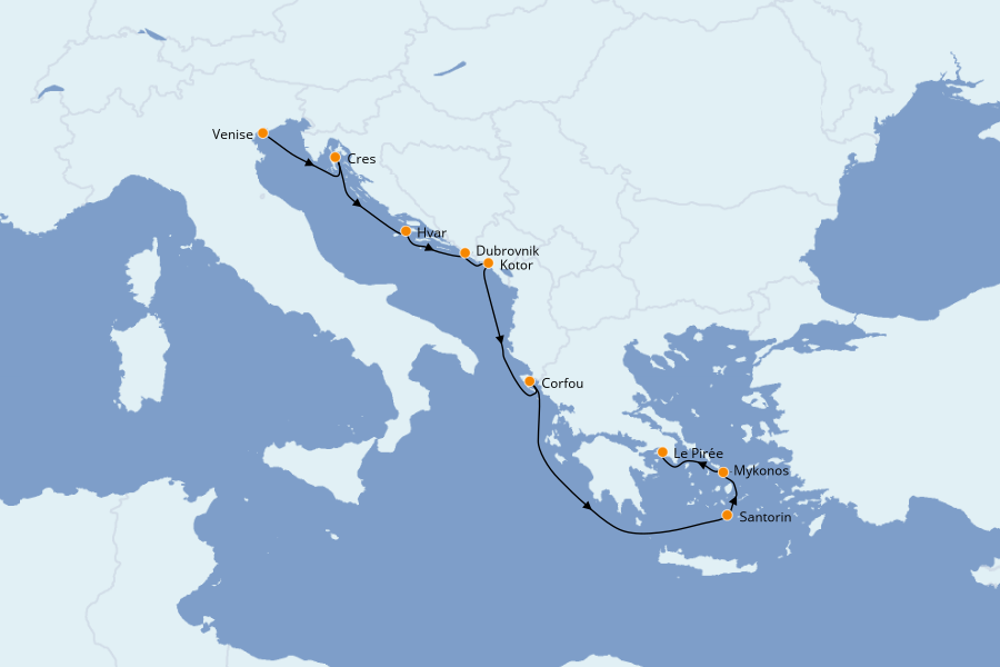 Itinéraire de la croisière Méditerranée Occidentale 11 jours à bord du Star Flyer