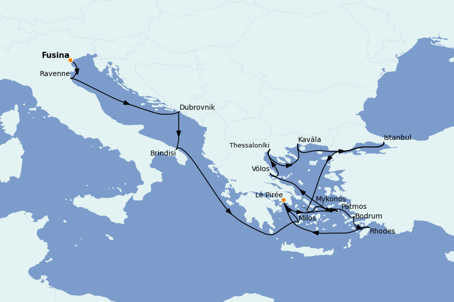 Itinéraire de la croisière Méditerranée Occidentale 20 jours à bord du Explora I