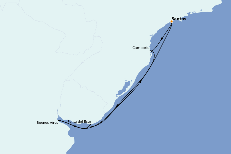 Itinéraire de la croisière Amérique du Sud 7 jours à bord du MSC Preziosa