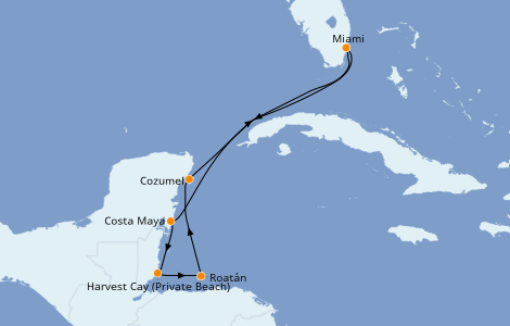 Itinéraire de la croisière Caraïbes de l'Ouest 7 jours à bord du Norwegian Joy