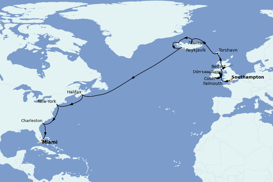 Itinéraire de la croisière Mer Baltique - Russie - Mer du Nord 22 jours à bord du Vista