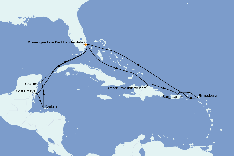 Itinéraire de la croisière Caraïbes de l'Est (Antilles) 14 jours à bord du Majestic Princess
