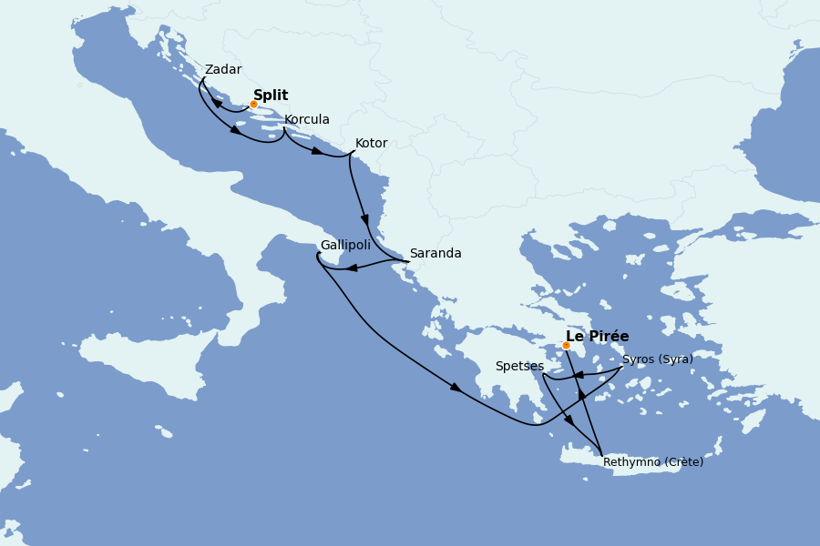 Itinéraire de la croisière Méditerranée Occidentale 11 jours à bord du Silver Whisper