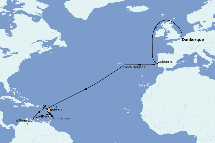 Itinéraire de la croisière Méditerranée Occidentale 21 jours à bord du Renaissance