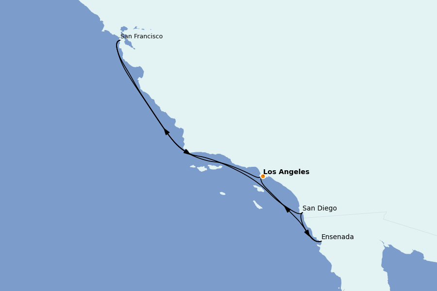 Itinéraire de la croisière Californie 7 jours à bord du Discovery Princess