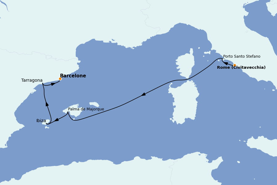 Itinéraire de la croisière Méditerranée Occidentale 8 jours à bord du Silver Ray