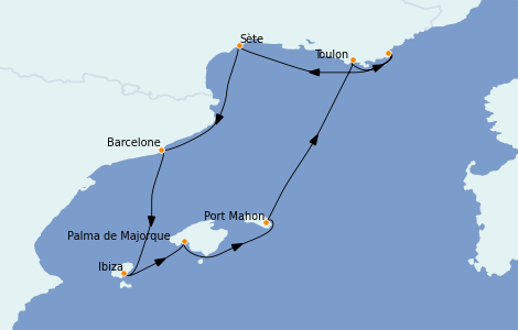 Itinéraire de la croisière Méditerranée 7 jours à bord du Seabourn Sojourn