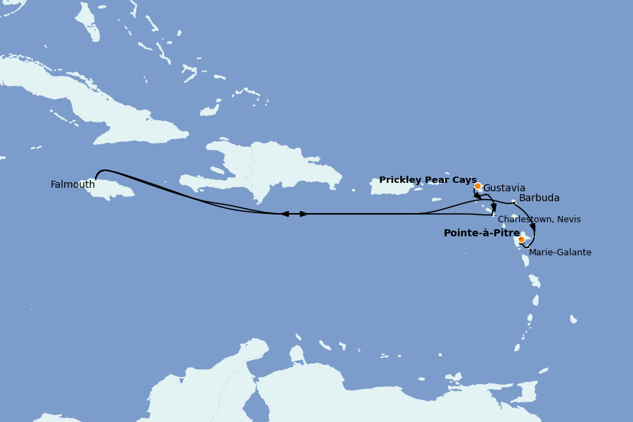 Itinéraire de la croisière Caraïbes de l'Est (Antilles) 7 jours à bord du Le Ponant