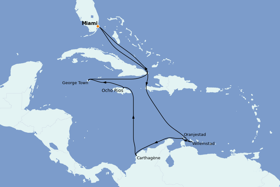 Itinéraire de la croisière Caraïbes de l'Est (Antilles) 11 jours à bord du Brilliant Lady