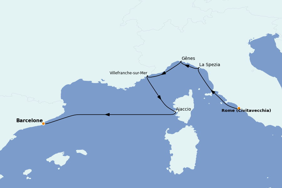 Itinéraire de la croisière Méditerranée Occidentale 7 jours à bord du Queen Elizabeth